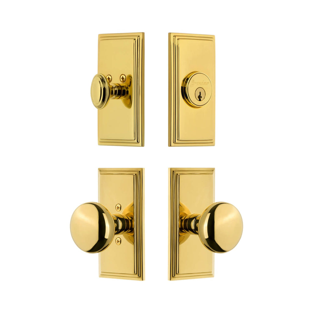 Carre Short Plate Entry Set with Fifth Avenue Knob in Lifetime Brass