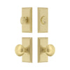 Carre Short Plate Entry Set with Fifth Avenue Knob in Satin Brass