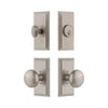 Carre Short Plate Entry Set with Fifth Avenue Knob in Satin Nickel