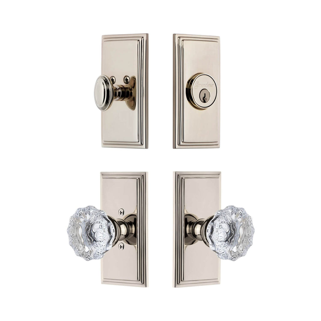 Carre Short Plate Entry Set with Fontainebleau Crystal Knob in Polished Nickel