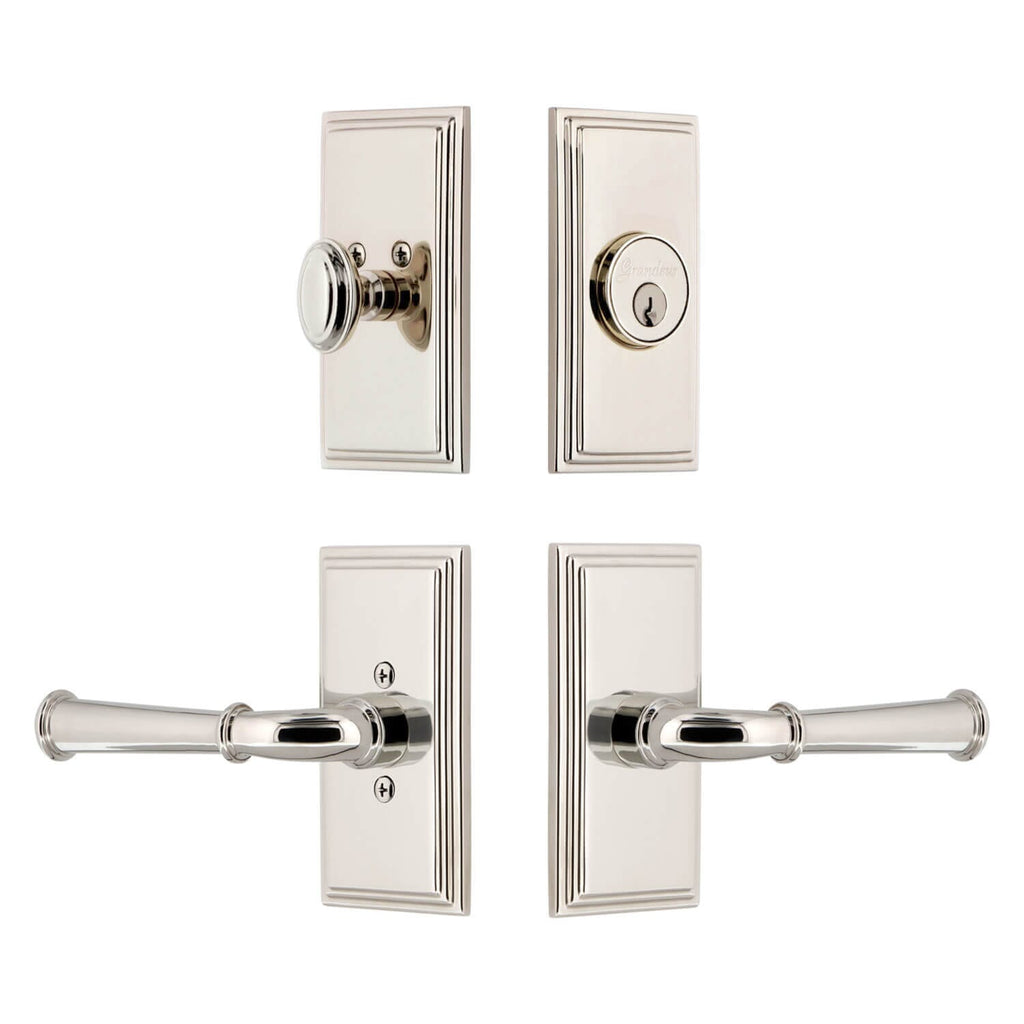 Carre Short Plate Entry Set with Georgetown Lever in Polished Nickel