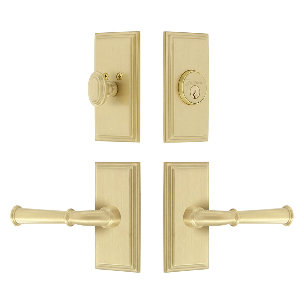 Carre Short Plate Entry Set with Georgetown Lever in Satin Brass