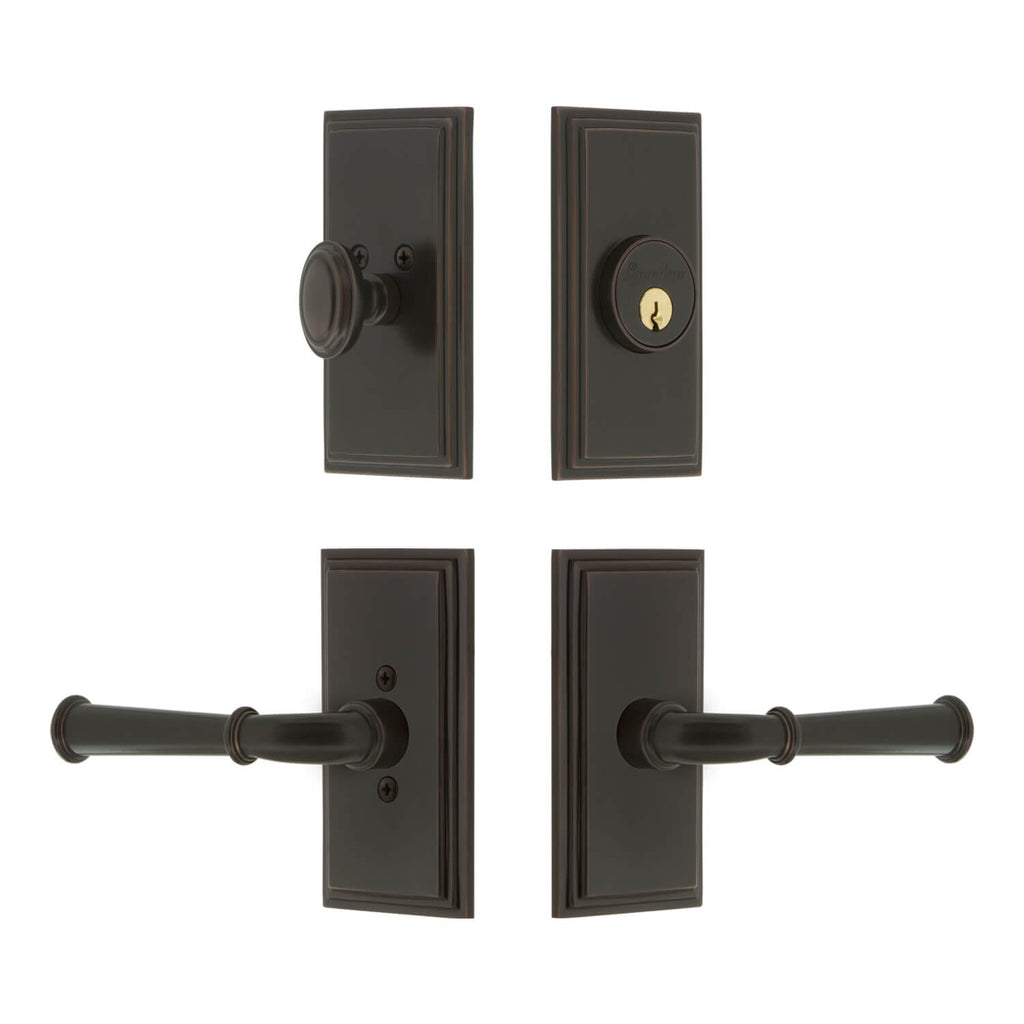 Carre Short Plate Entry Set with Georgetown Lever in Timeless Bronze