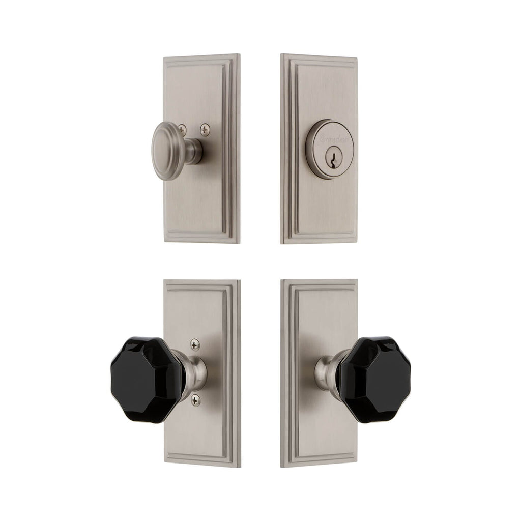 Carre Short Plate Entry Set with Lyon Knob in Satin Nickel