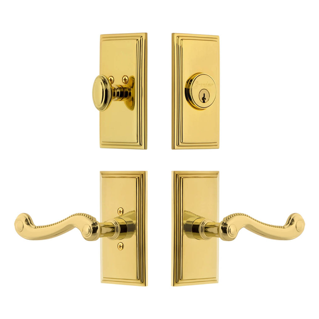 Carre Short Plate Entry Set with Newport Lever in Lifetime Brass