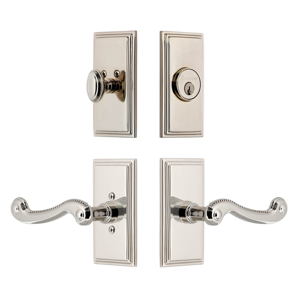 Carre Short Plate Entry Set with Newport Lever in Polished Nickel