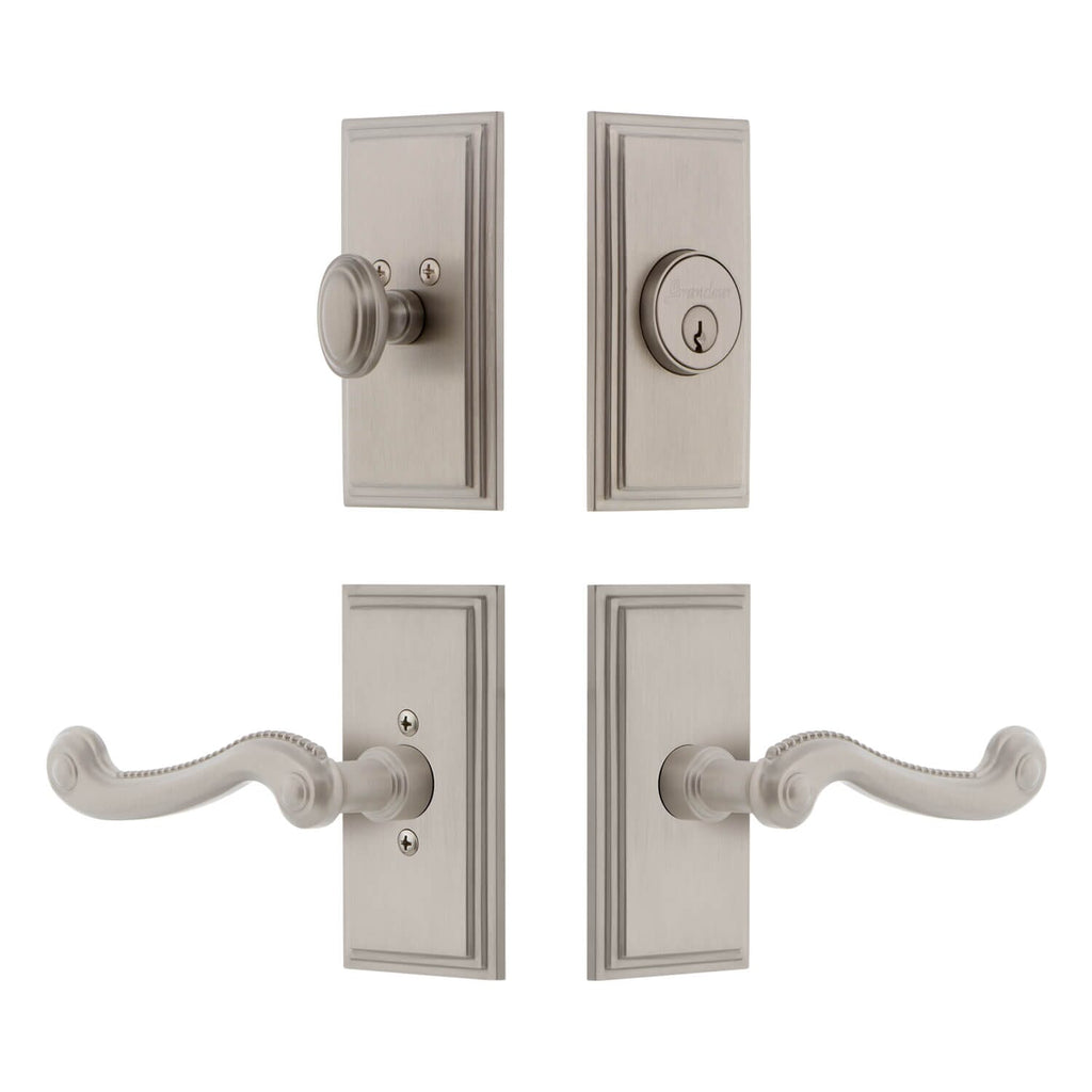 Carre Short Plate Entry Set with Newport Lever in Satin Nickel