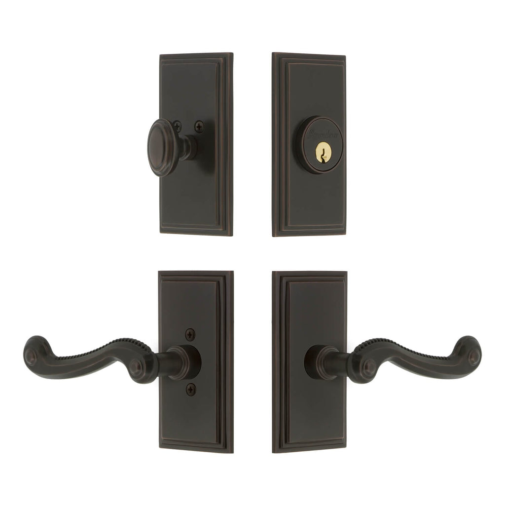 Carre Short Plate Entry Set with Newport Lever in Timeless Bronze