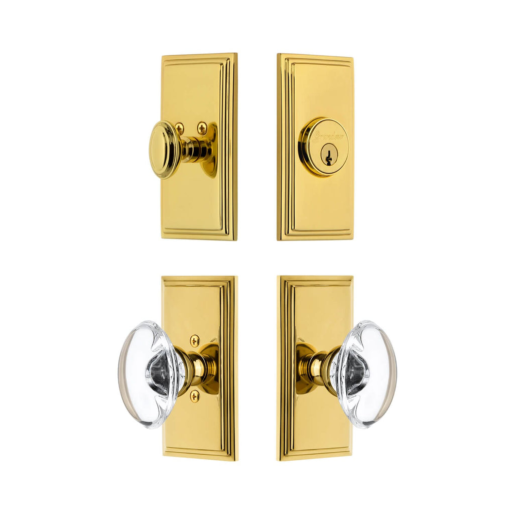 Carre Short Plate Entry Set with Provence Crystal Knob in Lifetime Brass
