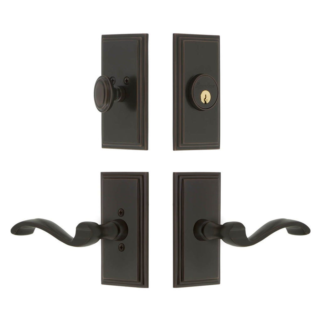 Carre Short Plate Entry Set with Portofino Lever in Timeless Bronze