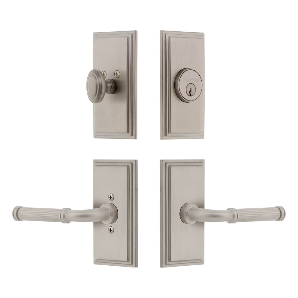 Carre Short Plate Entry Set with Soleil Lever in Satin Nickel