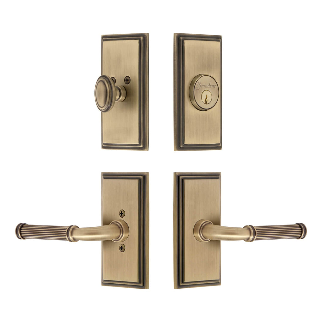 Carre Short Plate Entry Set with Soleil Lever in Vintage Brass