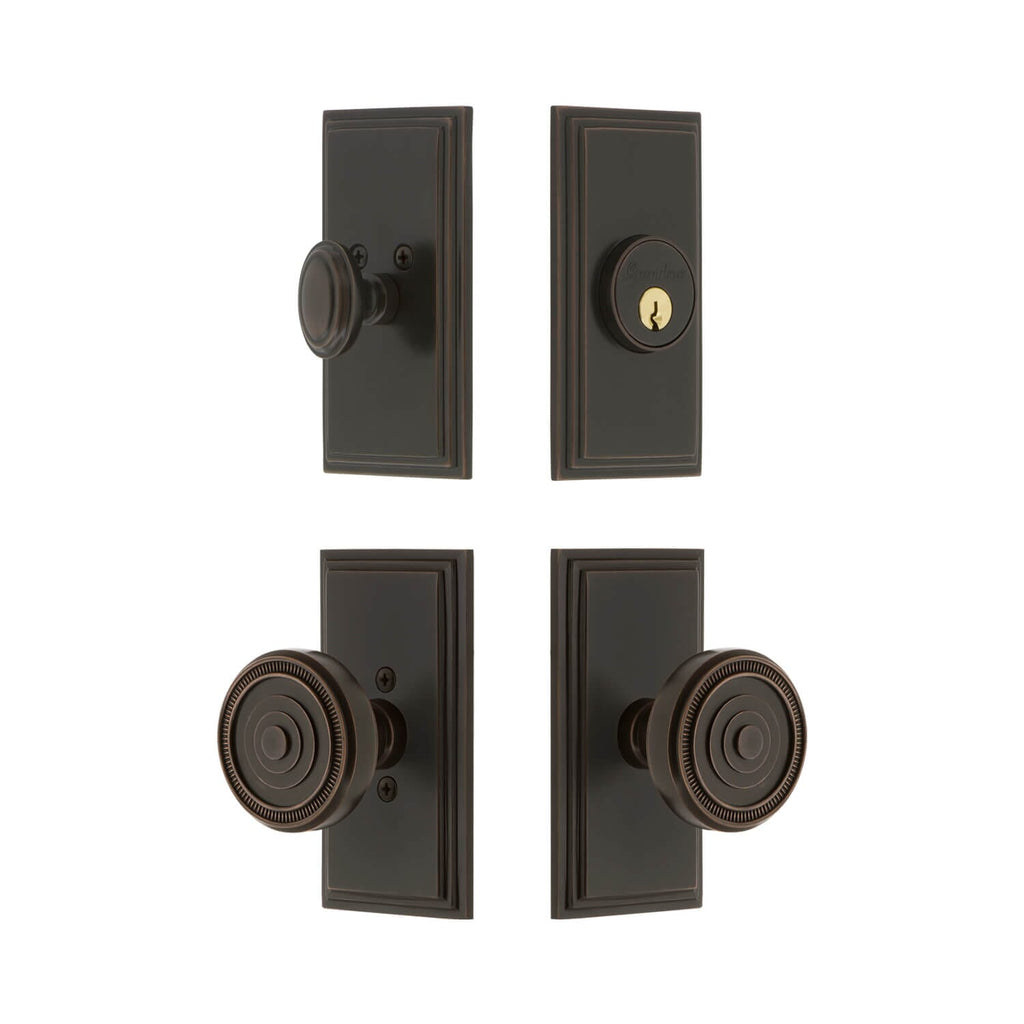 Carre Short Plate Entry Set with Soleil Knob in Timeless Bronze