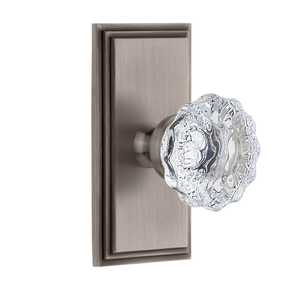 Carré Short Plate with Fontainebleau Crystal Knob in Antique Pewter