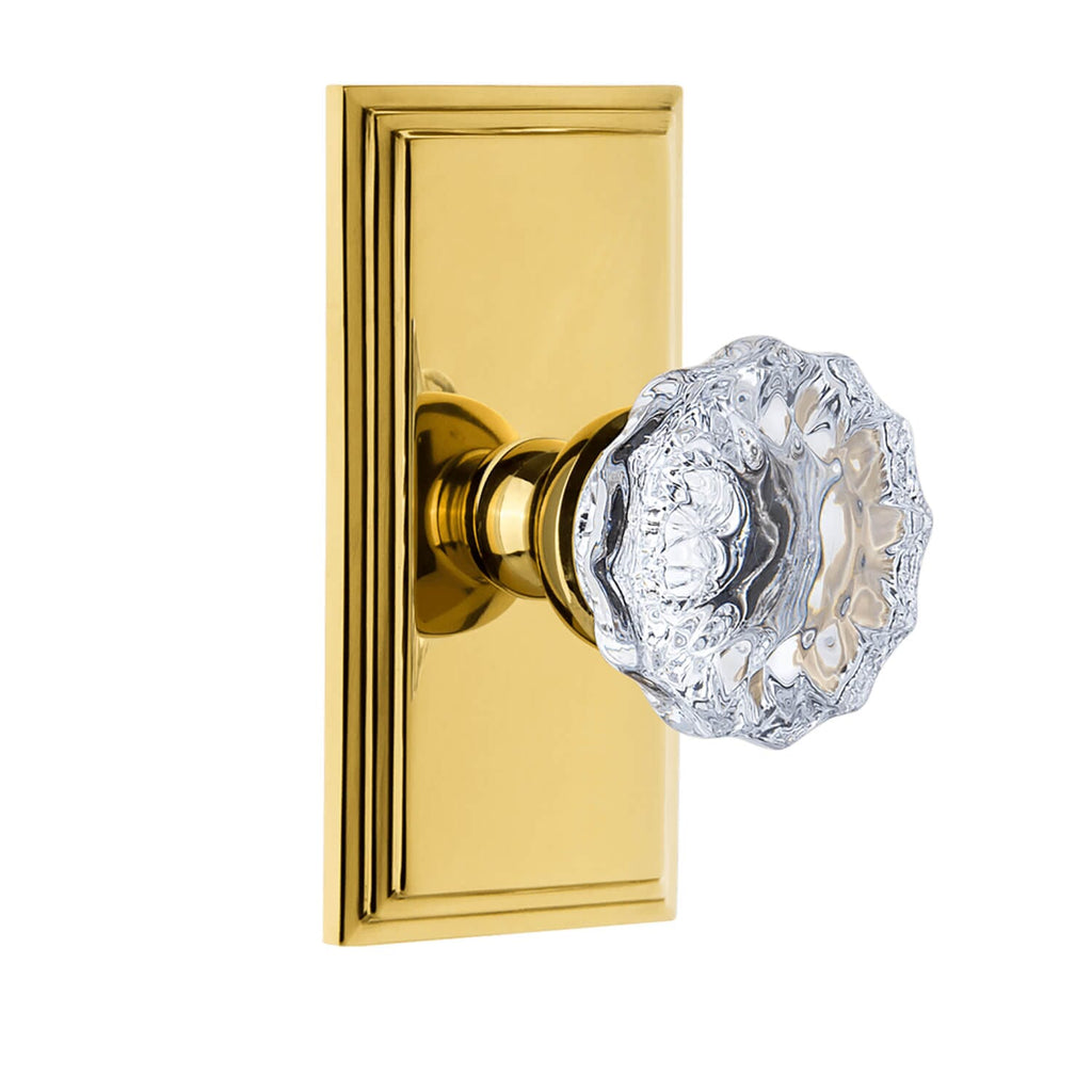 Carré Short Plate with Fontainebleau Crystal Knob in Polished Brass