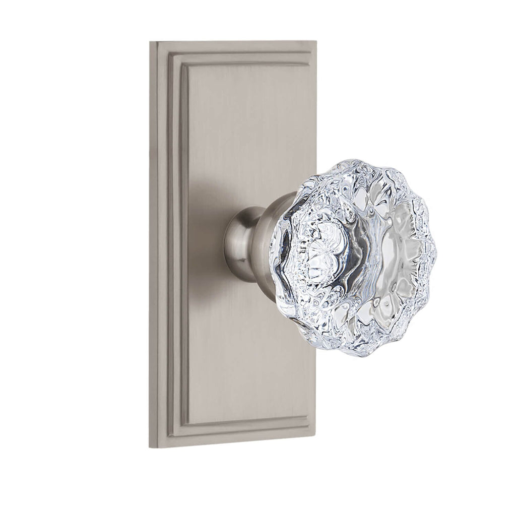 Carré Short Plate with Fontainebleau Crystal Knob in Satin Nickel