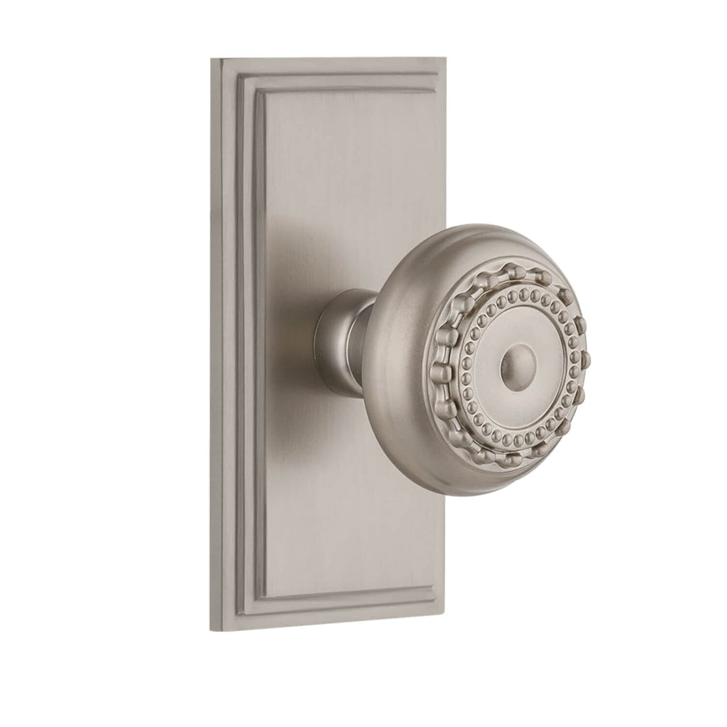 Carré Short Plate with Parthenon Knob in Satin Nickel
