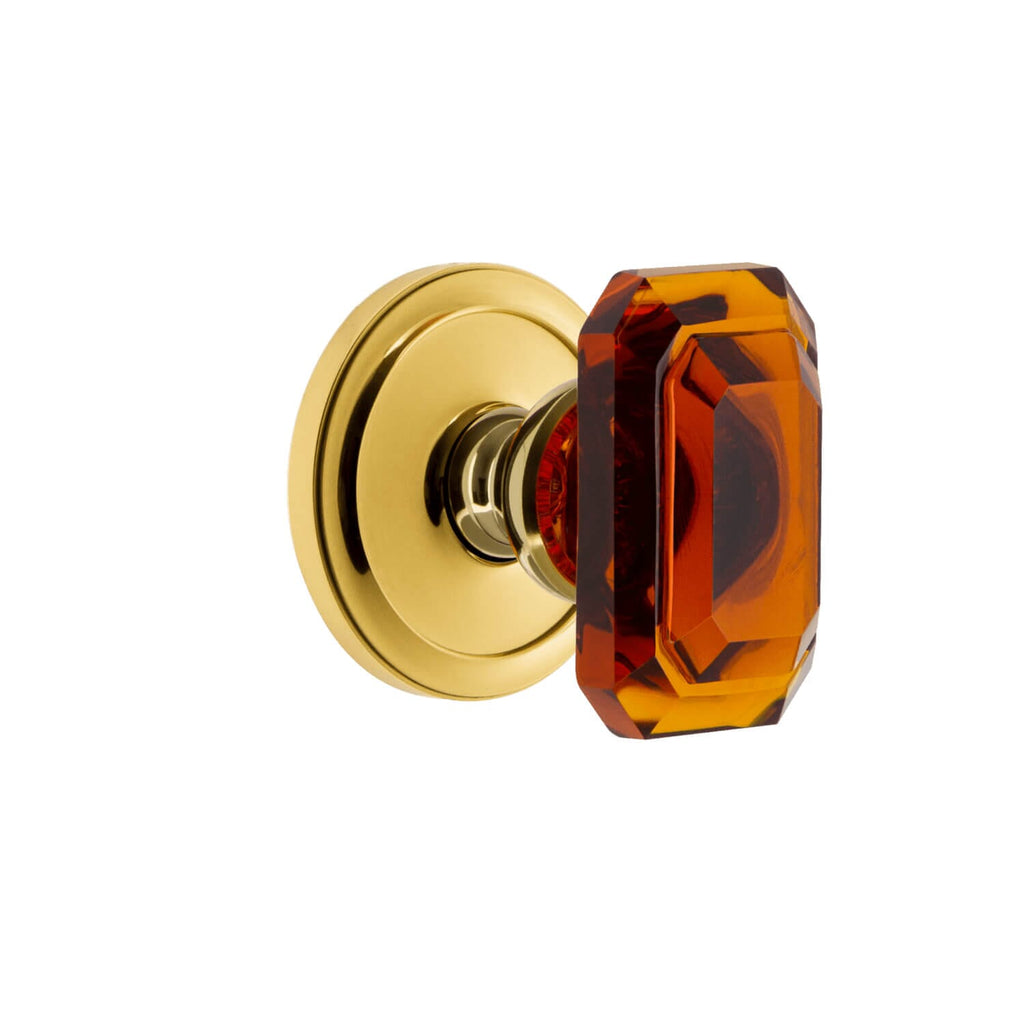 Circulaire Rosette with Baguette Amber Crystal Knob in Polished Brass