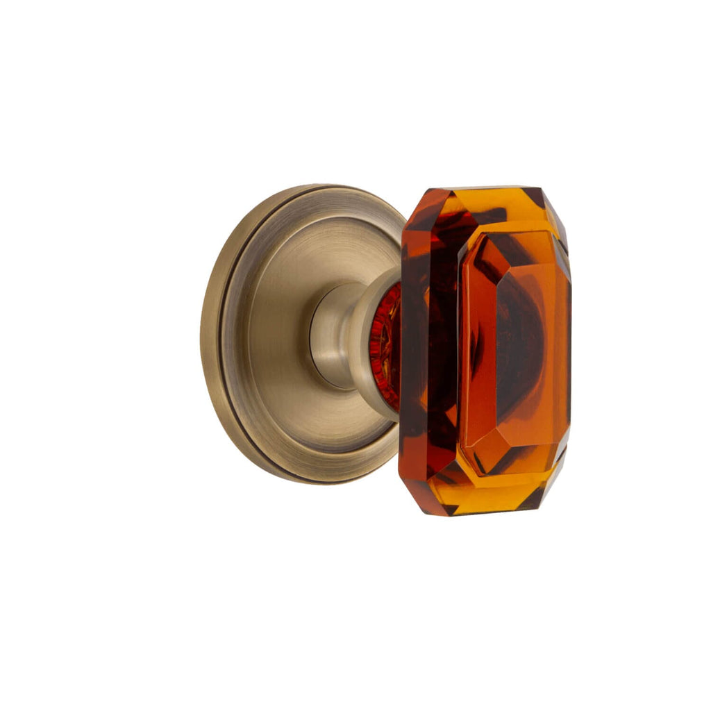 Circulaire Rosette with Baguette Amber Crystal Knob in Vintage Brass