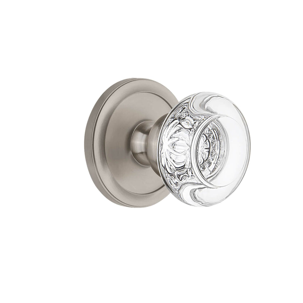 Circulaire Rosette with Bordeaux Crystal Knob in Satin Nickel