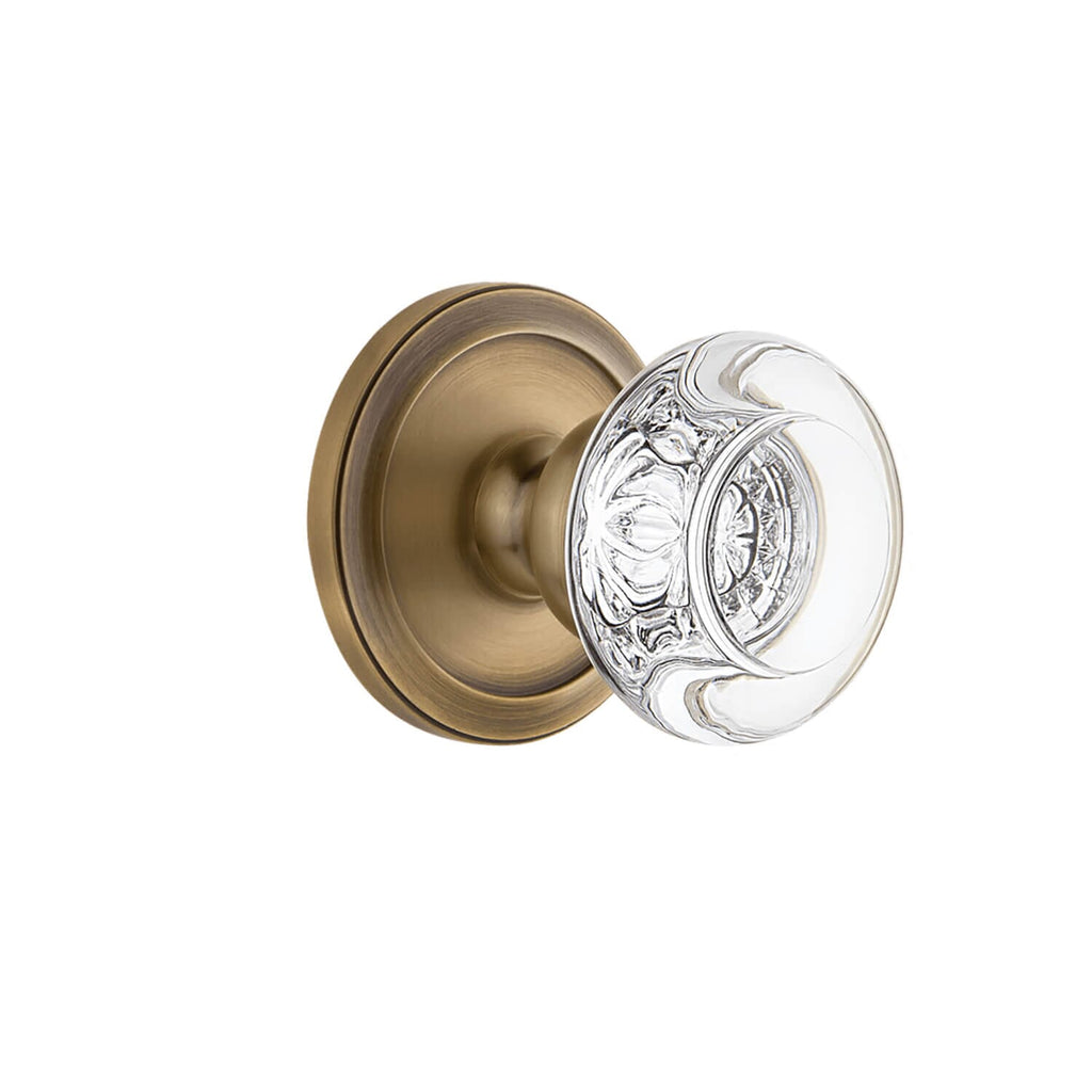 Circulaire Rosette with Bordeaux Crystal Knob in Vintage Brass
