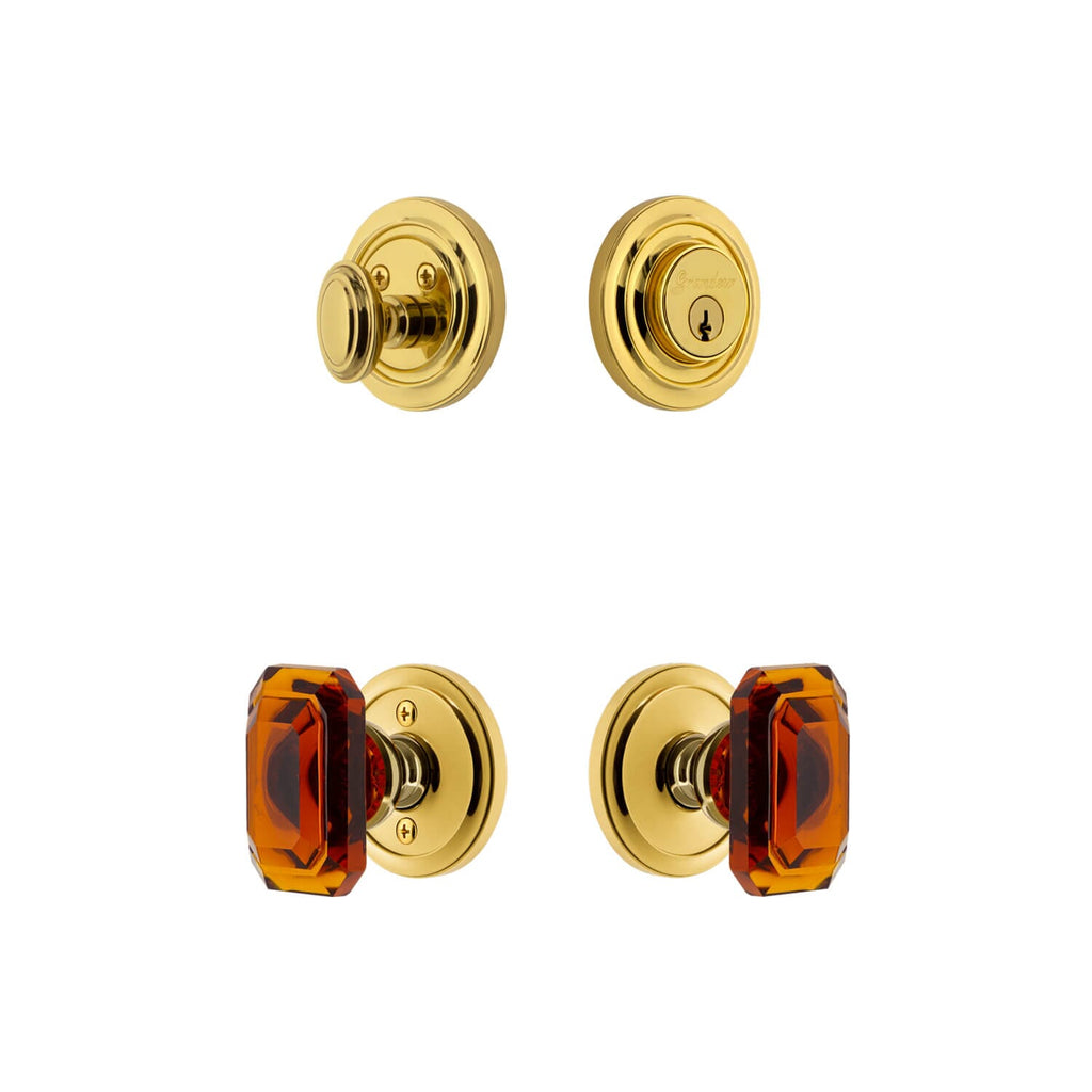 Circulaire Rosette Entry Set with Baguette Amber Crystal Knob in Lifetime Brass