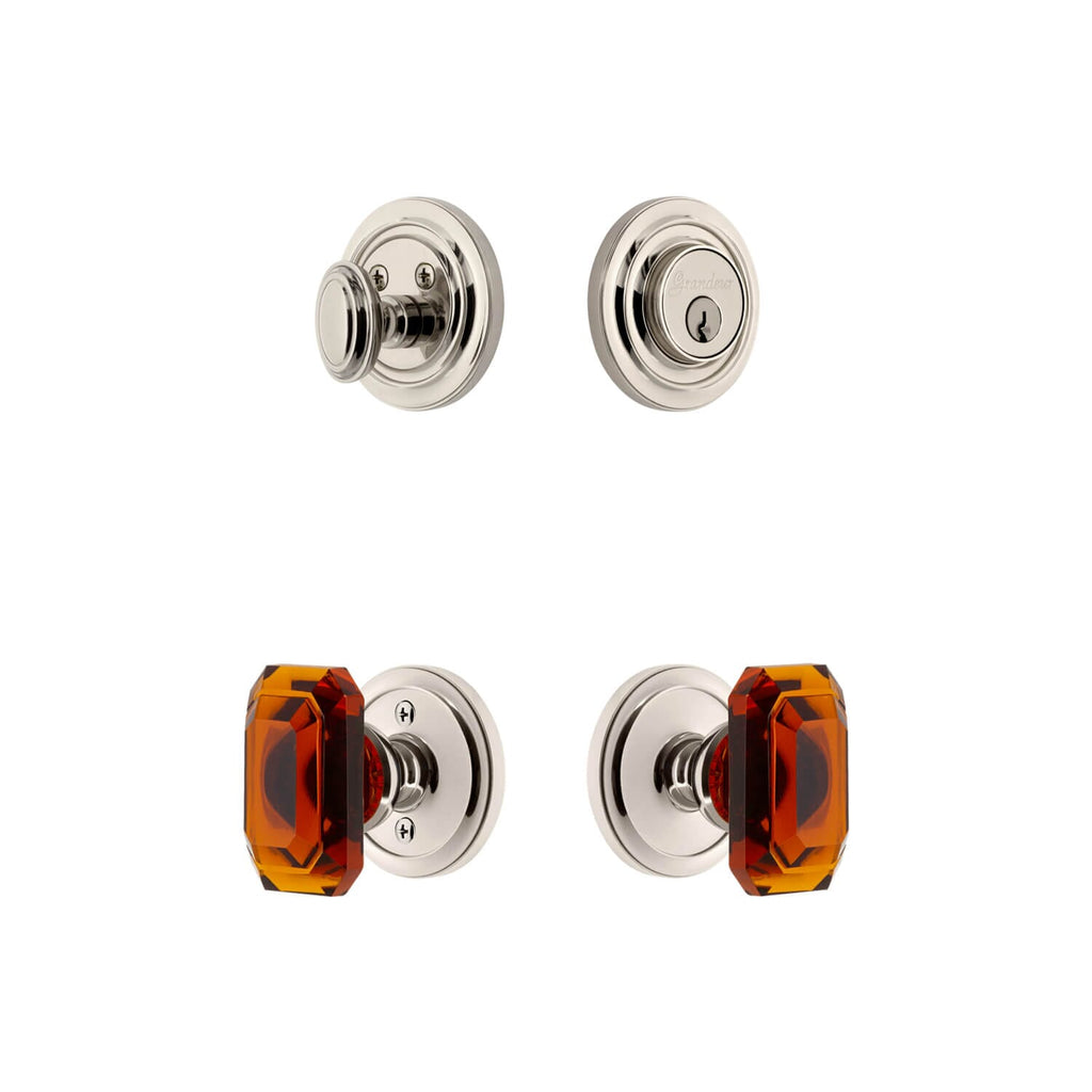 Circulaire Rosette Entry Set with Baguette Amber Crystal Knob in Polished Nickel