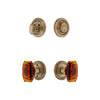 Circulaire Rosette Entry Set with Baguette Amber Crystal Knob in Vintage Brass