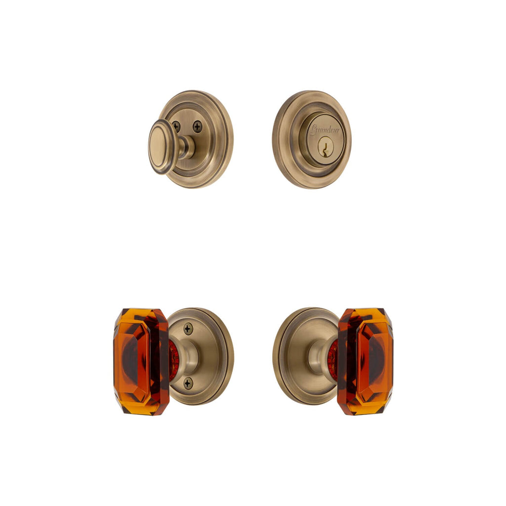 Circulaire Rosette Entry Set with Baguette Amber Crystal Knob in Vintage Brass