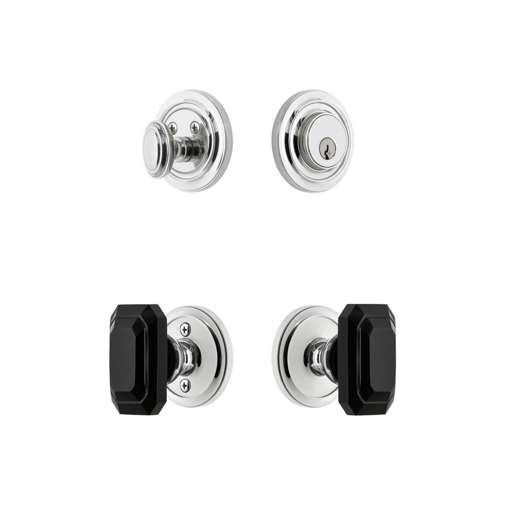 Circulaire Rosette Entry Set with Baguette Black Crystal Knob in Bright Chrome