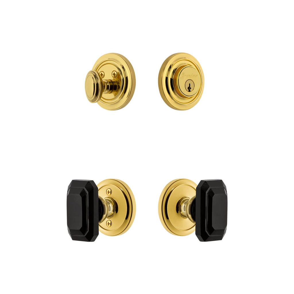 Circulaire Rosette Entry Set with Baguette Black Crystal Knob in Lifetime Brass