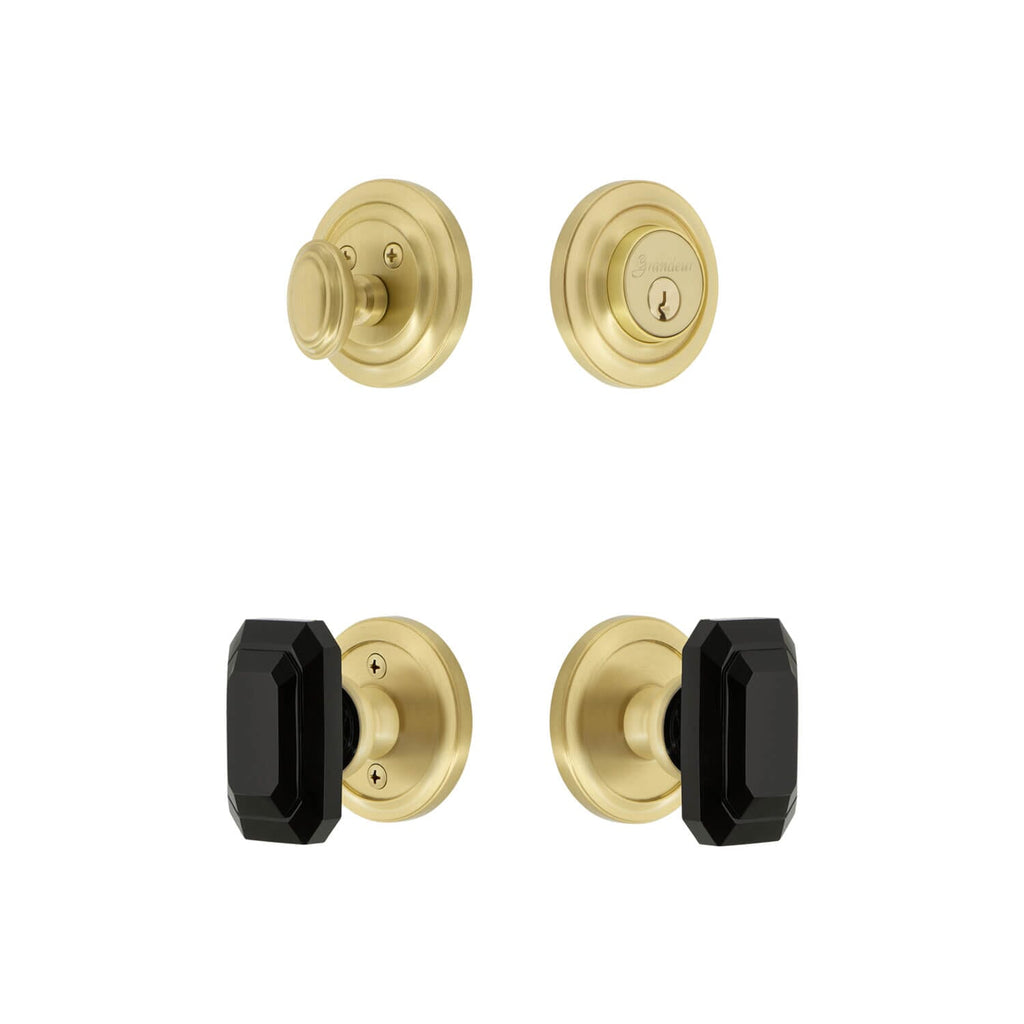 Circulaire Rosette Entry Set with Baguette Black Crystal Knob in Satin Brass