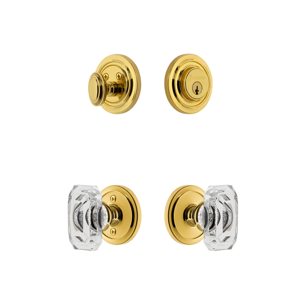 Circulaire Rosette Entry Set with Baguette Clear Crystal Knob in Lifetime Brass