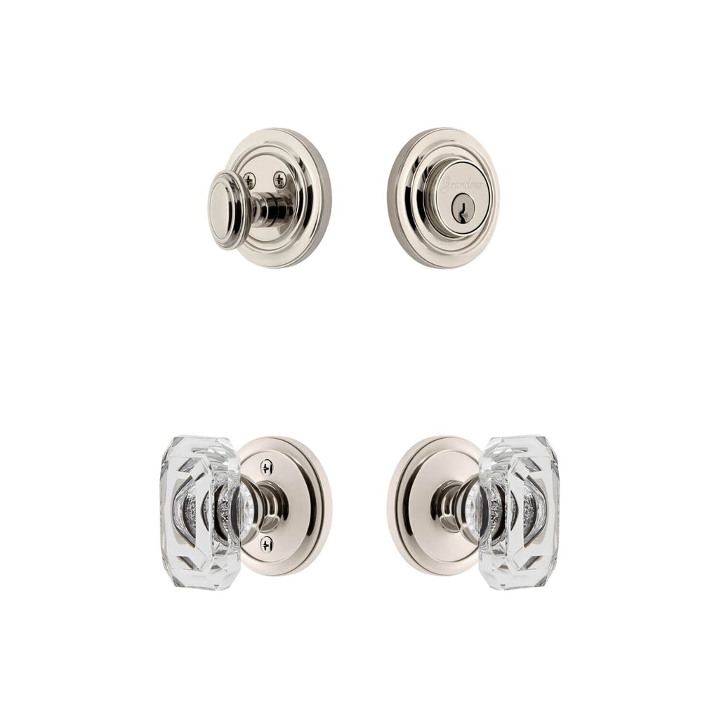 Circulaire Rosette Entry Set with Baguette Clear Crystal Knob in Polished Nickel