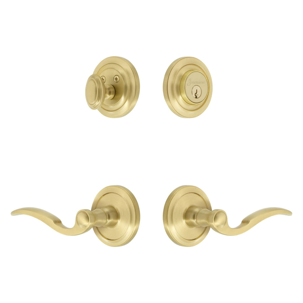 Circulaire Rosette Entry Set with Bellagio Lever in Satin Brass