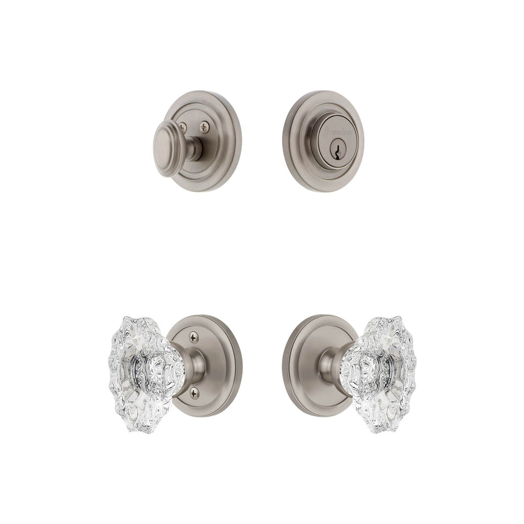 Circulaire Rosette Entry Set with Biarritz Crystal Knob in Satin Nickel