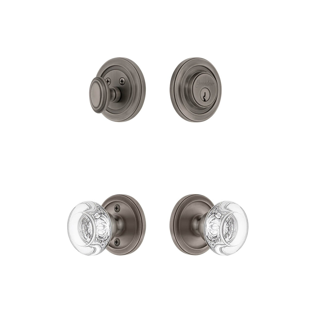 Circulaire Rosette Entry Set with Bordeaux Crystal Knob in Antique Pewter