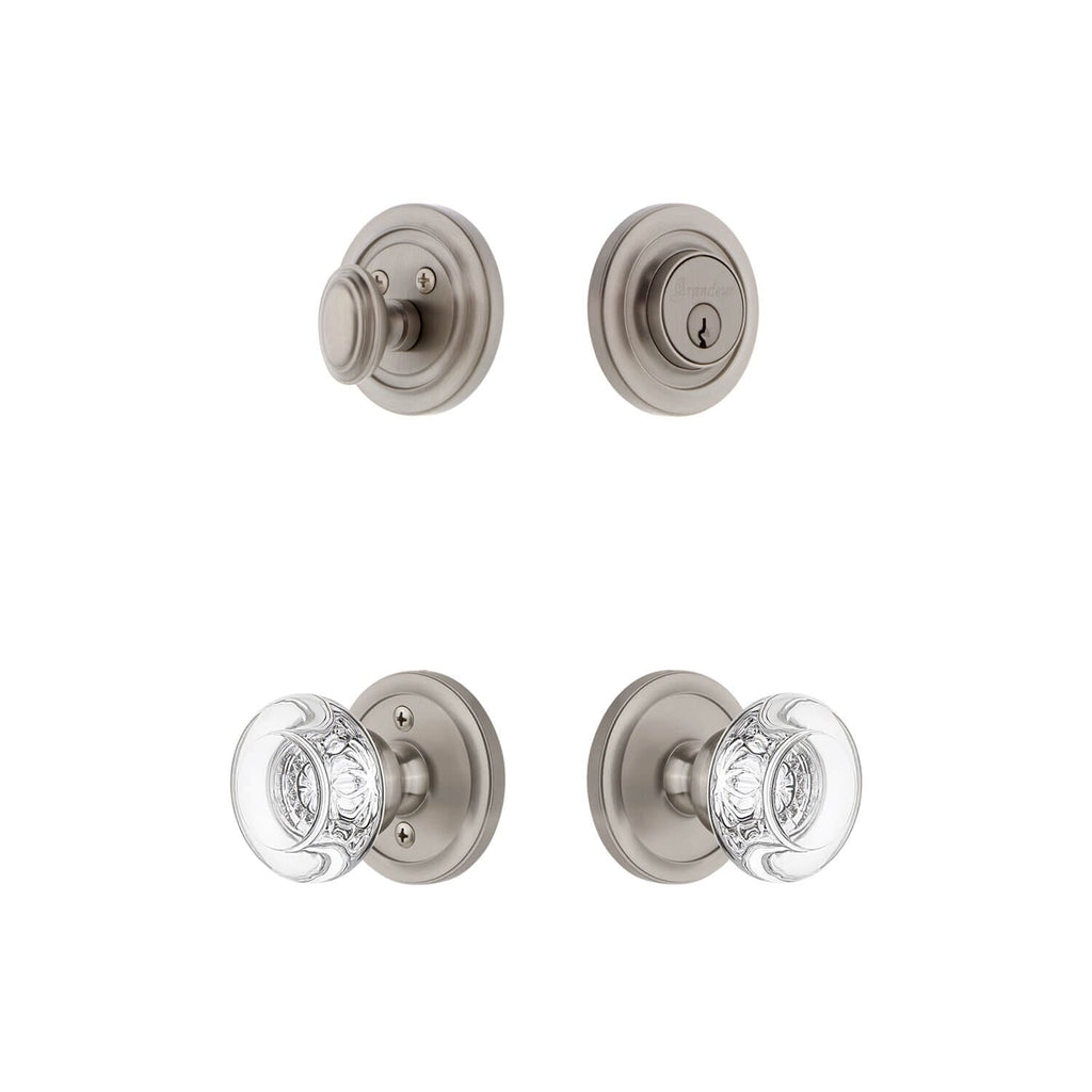 Circulaire Rosette Entry Set with Bordeaux Crystal Knob in Satin Nickel