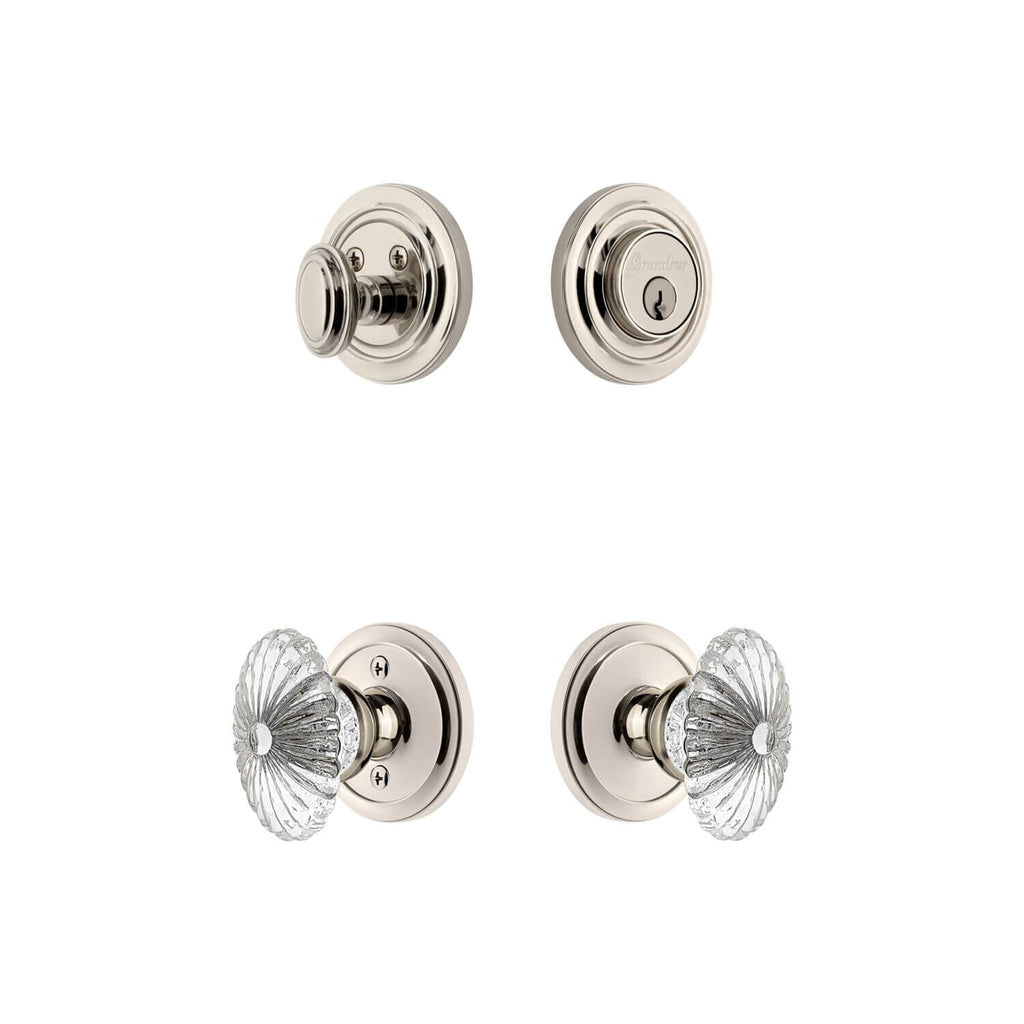 Circulaire Rosette Entry Set with Burgundy Crystal Knob in Polished Nickel