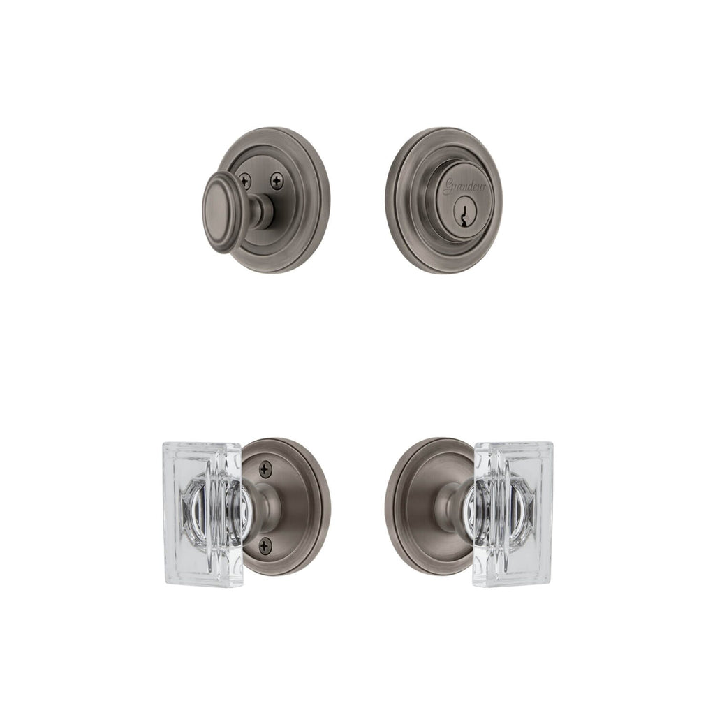 Circulaire Rosette Entry Set with Carre Crystal Knob in Antique Pewter
