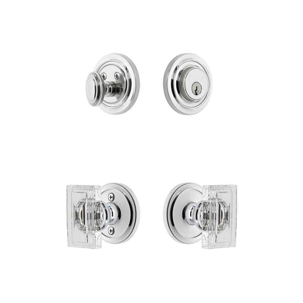 Circulaire Rosette Entry Set with Carre Crystal Knob in Bright Chrome