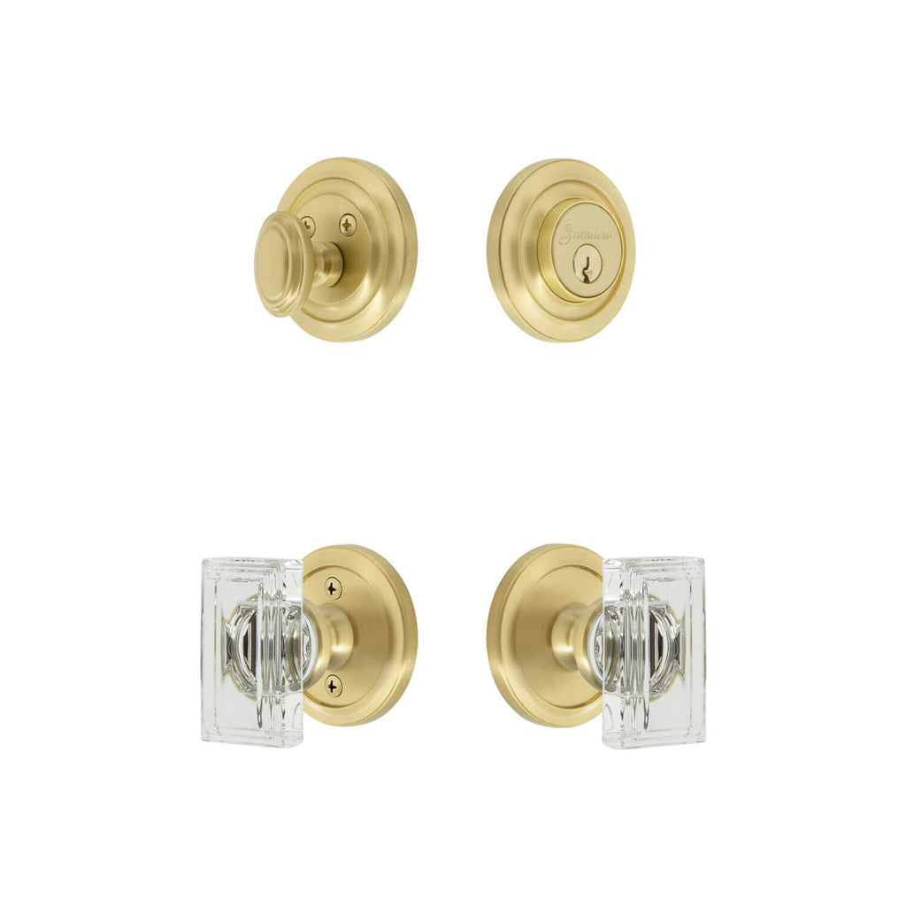 Circulaire Rosette Entry Set with Carre Crystal Knob in Satin Brass