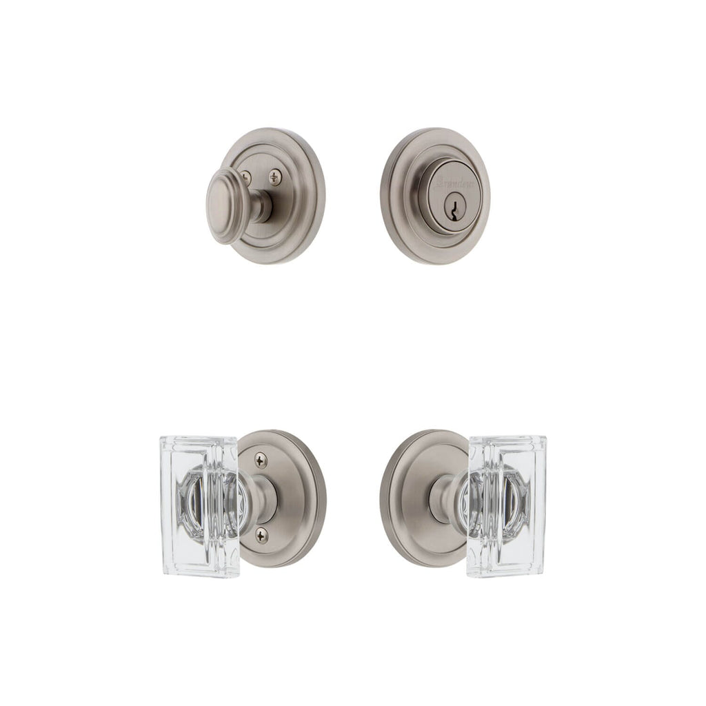 Circulaire Rosette Entry Set with Carre Crystal Knob in Satin Nickel