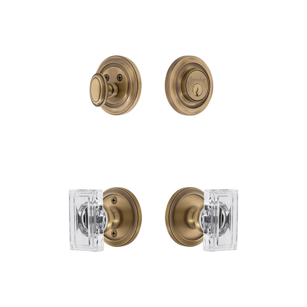 Circulaire Rosette Entry Set with Carre Crystal Knob in Vintage Brass