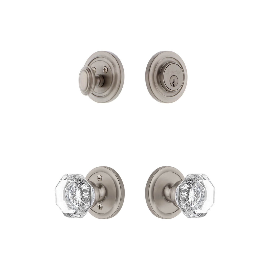 Circulaire Rosette Entry Set with Chambord Crystal Knob in Satin Nickel