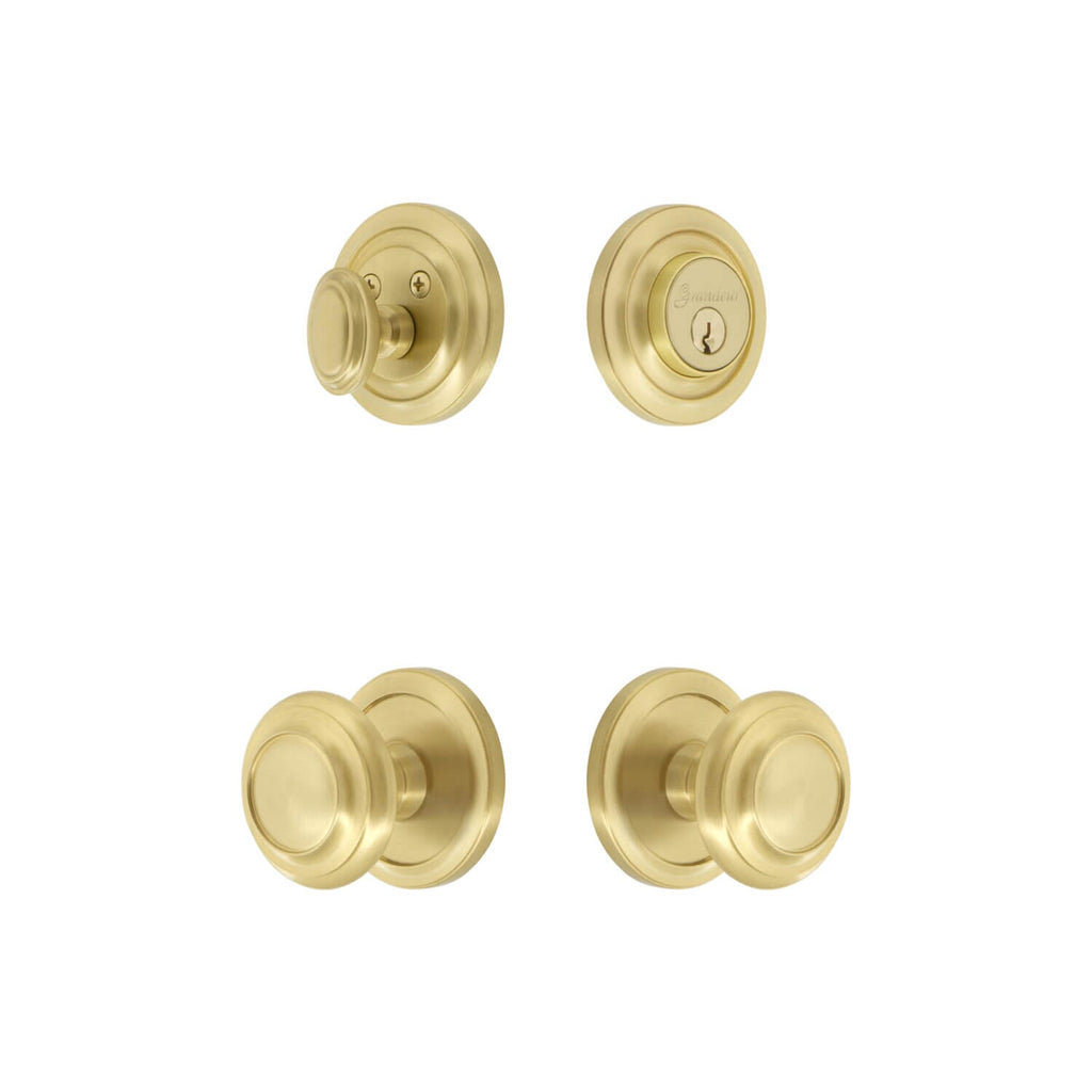 Circulaire Rosette Entry Set with Circulaire Knob in Satin Brass