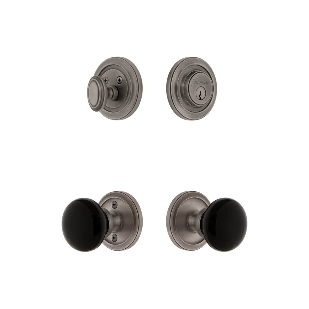 Circulaire Rosette Entry Set with Coventry Knob in Antique Pewter