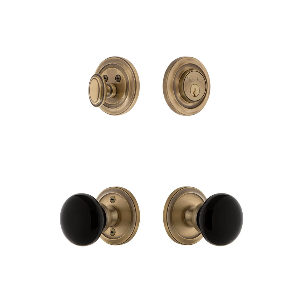 Circulaire Rosette Entry Set with Coventry Knob in Vintage Brass