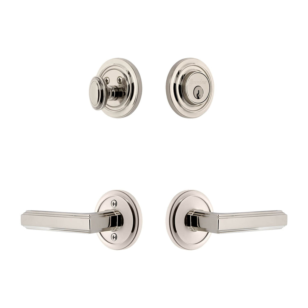 Circulaire Rosette Entry Set with Carre Lever in Polished Nickel