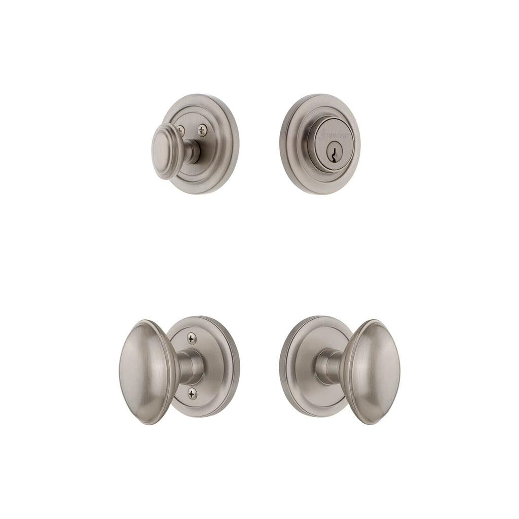 Circulaire Rosette Entry Set with Eden Prairie Knob in Satin Nickel